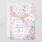 Invitation Sirène rose 1er anniversaire à l'aube du Sea Party (Devant)