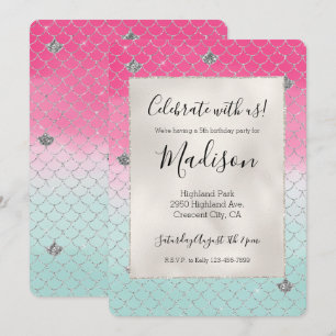 Invitation Sirène Rose Pailleté Argenté Menthe Féminin