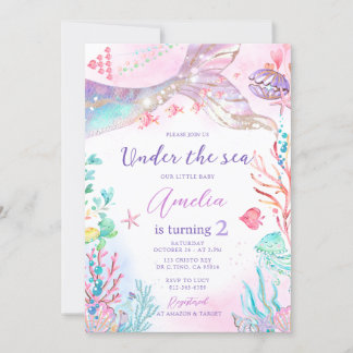 Invitation Sirène rose pourpre sous la mer Anniversaire