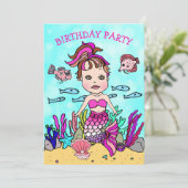 Invitation Sirène rose sous la fête d'anniversaire de la mer (Debout devant)