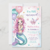 Invitation Sirène rose Sous La Mer Anniversaire (Devant)