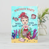 Invitation Sirène rouge et rose sous la fête d'anniversaire d (Debout devant)