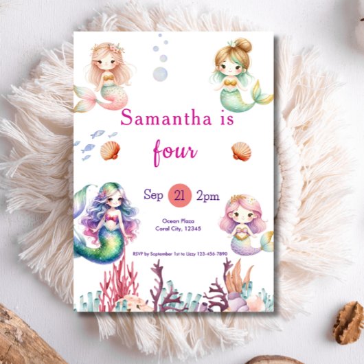 Invitation Sirène Sous La Fête D'Anniversaire De La Mer