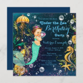 Invitation Sirène Sous La Fête D'Anniversaire De La Mer (Devant / Derrière)