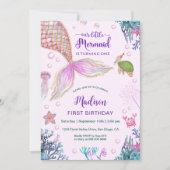 Invitation Sirène sous la mer 1er fête d'anniversaire (Devant)