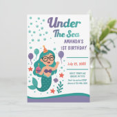 Invitation Sirène sous la mer 1er fête d'anniversaire (Debout devant)