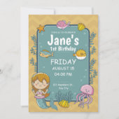 Invitation Sirène sous la mer 1er fête d'anniversaire (Devant)