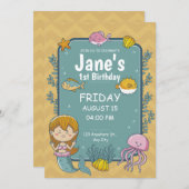 Invitation Sirène sous la mer 1er fête d'anniversaire (Devant / Derrière)