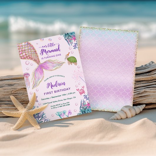 Invitation Sirène sous la mer 1er fête d'anniversaire
