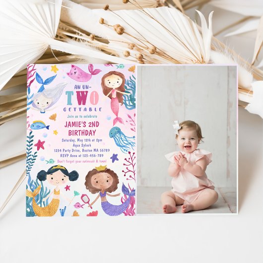 Invitation Sirène sous la mer 2e fête d'anniversaire Photo