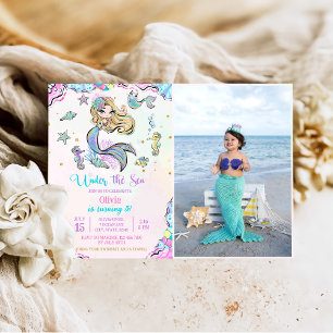 Invitation Sirène sous la mer 3ème fête d'anniversaire Photo