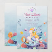 Invitation Sirène sous la mer anniversaire (Devant / Derrière)