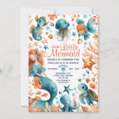 Invitation Sirène Sous La Mer Caricature Fille Anniversaire D (Devant)