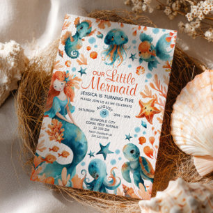 Invitation Sirène Sous La Mer Caricature Fille Anniversaire D