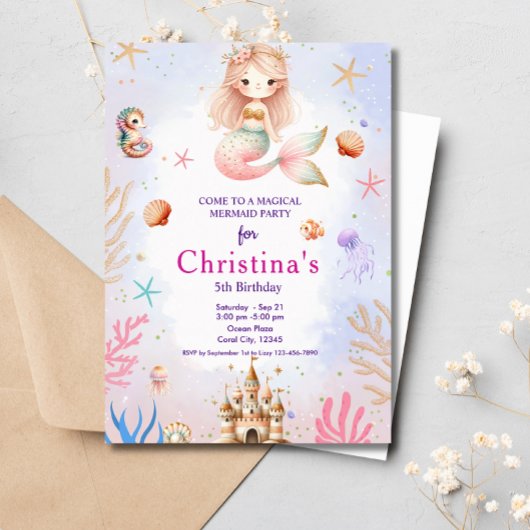 Invitation Sirène Sous La Mer Fête Magique Anniversaire
