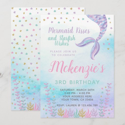 Invitation Sirène, sous la mer, magique (Devant / Derrière)