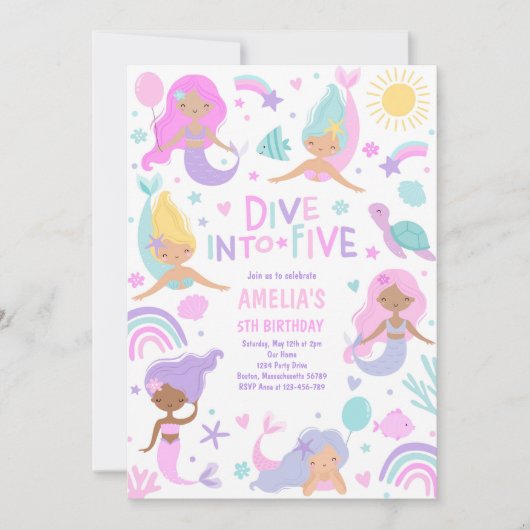 Invitation Sirène Sous La Mer Plongée Dans Cinq Ans (Devant)