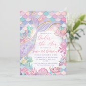 Invitation Sirène sous la mer rose violet Anniversaire (Debout devant)