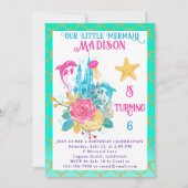 Invitation Sirène sous la mer Turquoise et or Anniversaire (Devant)