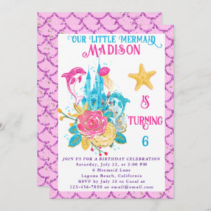 Invitation Sirène sous la Parties scintillant rose de la mer 