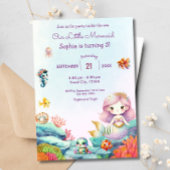 Invitation Sirène sous l'aquarelle de mer fête d'anniversaire