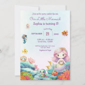 Invitation Sirène sous l'aquarelle de mer fête d'anniversaire (Devant)