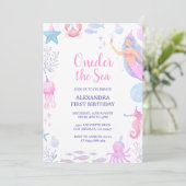 Invitation Sirène sous l'aquarelle de mer fille 1er anniversa (Debout devant)