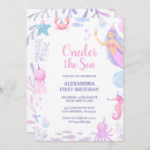 Invitation Sirène sous l'aquarelle de mer fille 1er anniversa (Devant / Derrière)
