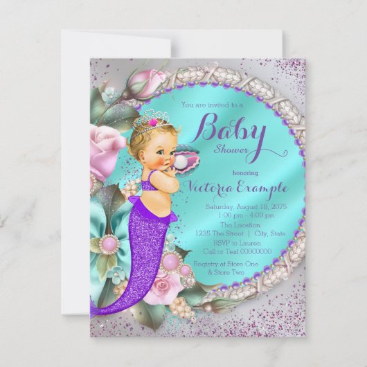 Invitation Sirène Sous Le Baby shower De Mer (Devant)