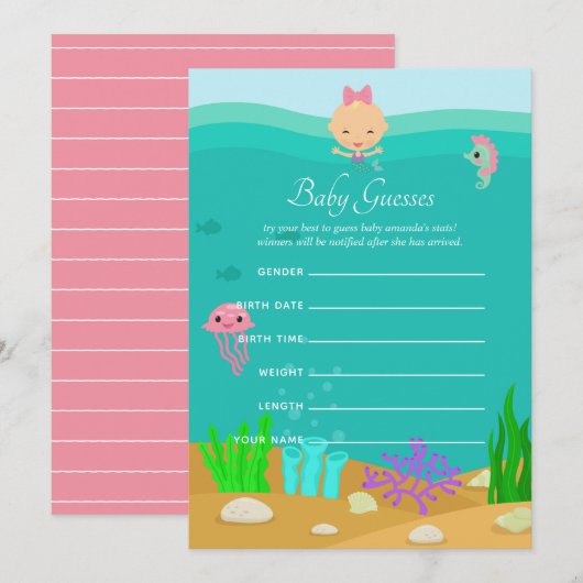 Invitation Sirène sous le Baby shower de mer Guesses de bébé (Devant / Derrière)