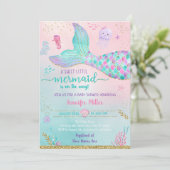 Invitation Sirène Sous Le Baby shower D'Or Rose Mer (Debout devant)