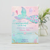 Invitation Sirène Sous Le Baby shower D'Or Rose Mer (Debout devant)