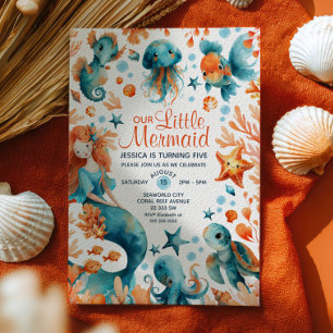 Invitation Sirène sous l'eau aquarelle Anniversaire des enfan