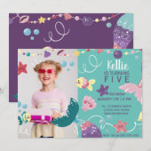 Invitation Sirène Sous Les Filles De La Mer Photo Anniversair (Devant / Derrière)