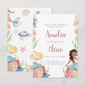 Invitation Sirène Sous L'Invitation D'Anniversaire De La Mer (Devant / Derrière)