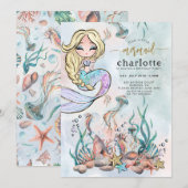 Invitation Sirène Sous L'Invitation D'Anniversaire De La Mer (Devant / Derrière)