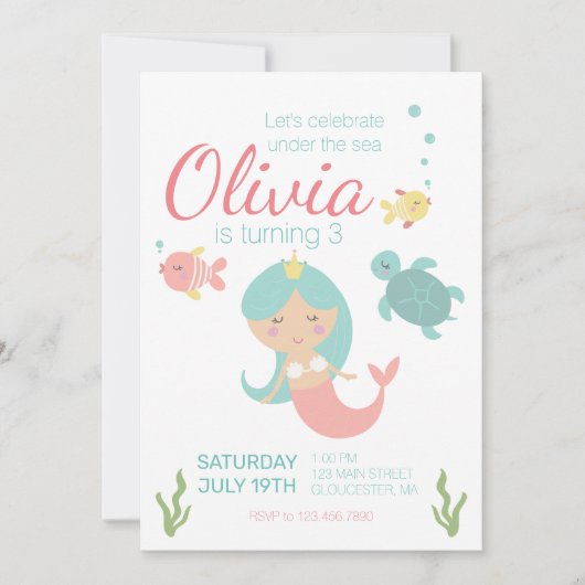 Invitation Sirène sous l'invitation de fête d'anniversaire en (Devant)