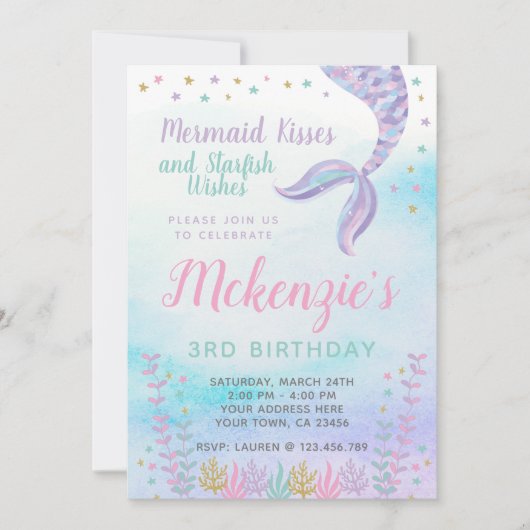 Invitation Sirène, Sous l'Océan, Magique (Devant)