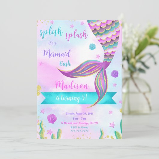 Invitation Sirène Splish Splash (Debout devant)