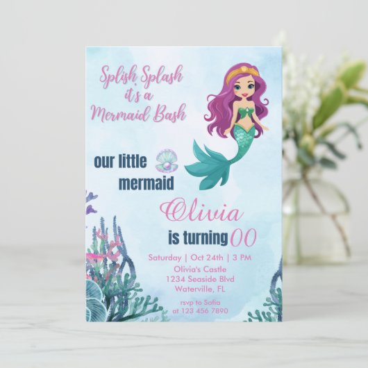 Invitation Sirène Splish Splash Bash N'Importe Quel Âge Anniv (Debout devant)