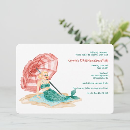 Invitation Sirène sur la Plage (Debout devant)