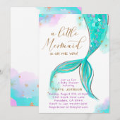 Invitation Sirène Turquoise Sous Le Baby shower Océanique De  (Devant / Derrière)