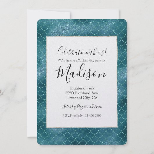 Invitation Sirène turquoise Sparkle (Devant)