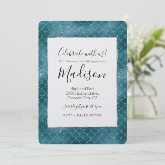 Invitation Sirène turquoise Sparkle (Debout devant)