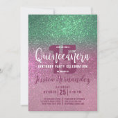 Invitation Sirène Vert Rose Triple Paillettes Quinceañera (Devant)