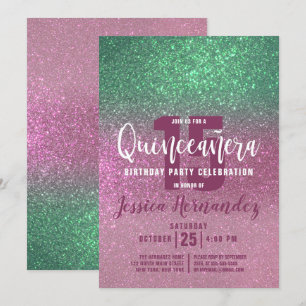 Invitation Sirène Vert Rose Triple Paillettes Quinceañera