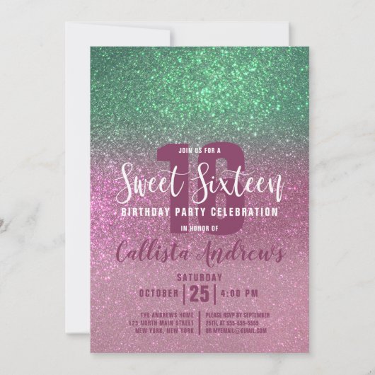 Invitation Sirène vert rose triple Parties scintillant Ombre  (Devant)