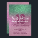 Invitation Sirène vert rose triple Parties scintillant Ombre<br><div class="desc">Cette invitation à fêter un sweet sixteen féminin, moderne et scintillant est parfaite pour la journée spéciale de votre fille adolescente. Il présente un vert sirène imitation imprimé en vert rose rose en dégradé brillant rose parties scintillant brillant rose pâle. C'est chic, élégant, joli, unique et cool ; toutes les...</div>