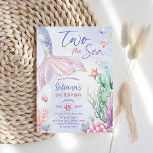 Invitation Sirène Violette 2ème Anniversaire Deux la Mer 