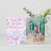 Invitation Sirène Violette Sous La Mer Photo Anniversaire (Debout devant)